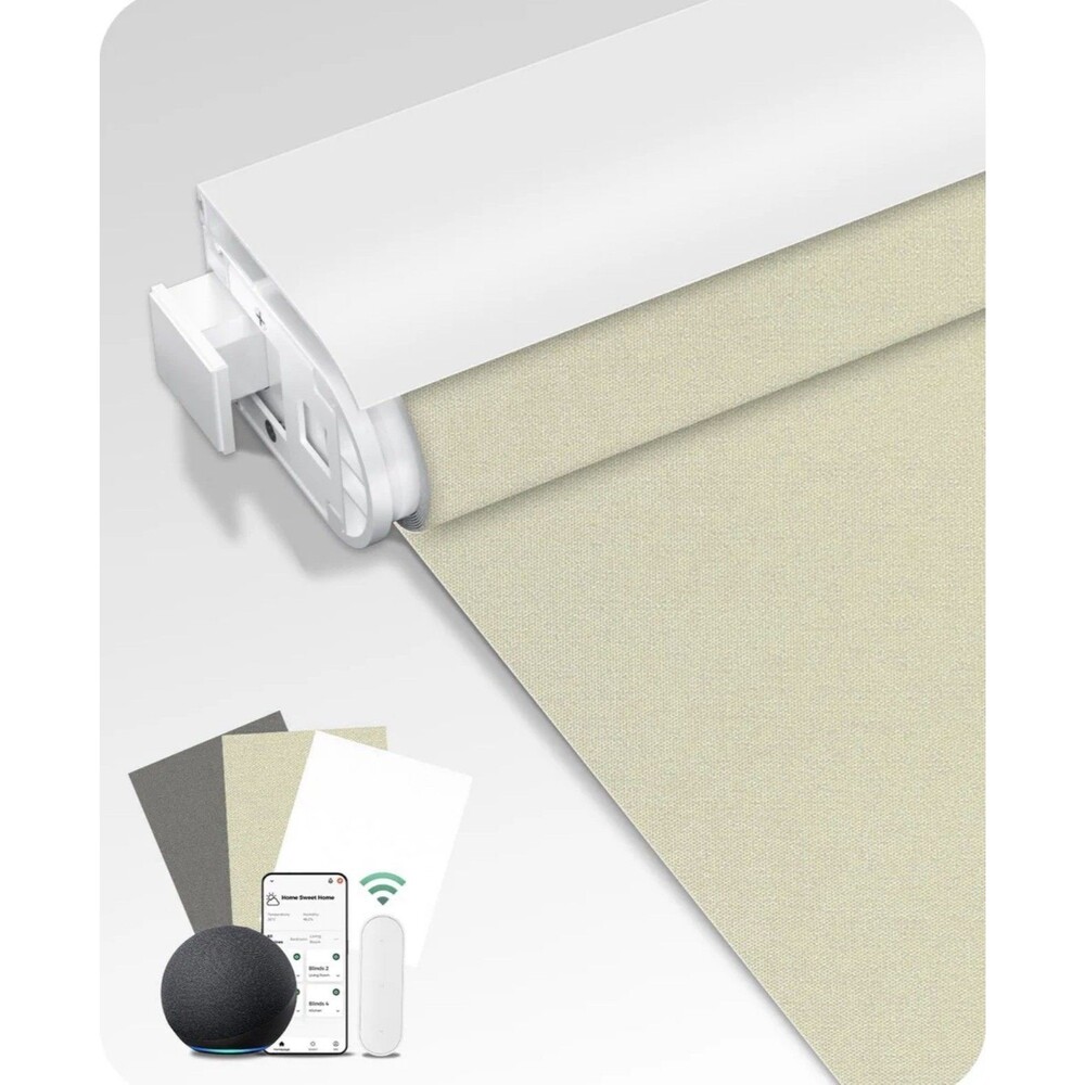 Allesin No Drill No Tool Motorized Roller Blind 34x72 Beige Open Box